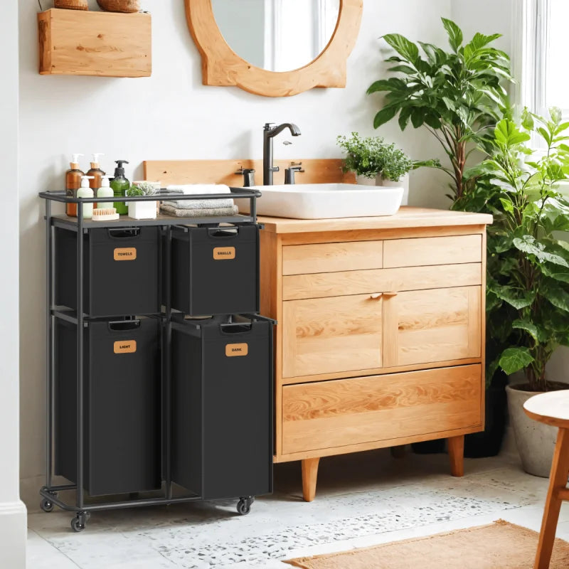 Panier à Linge 4 Compartiments Pour Tri Facile Panier Linge